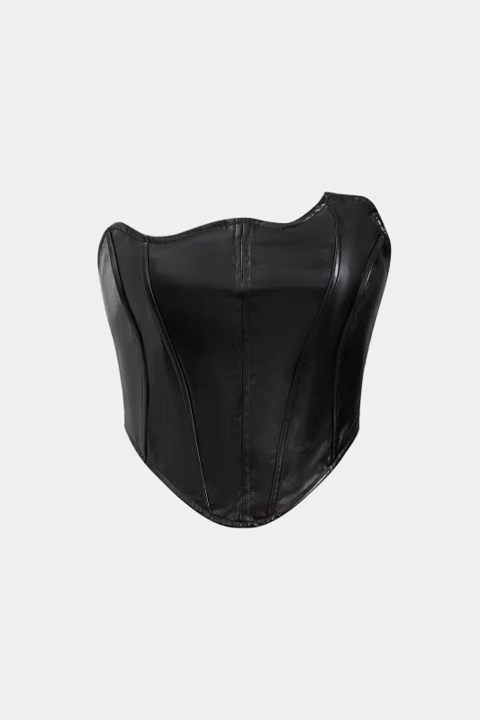 Faux Leather Asymmetrical Zipper Tube Top sold by Micas