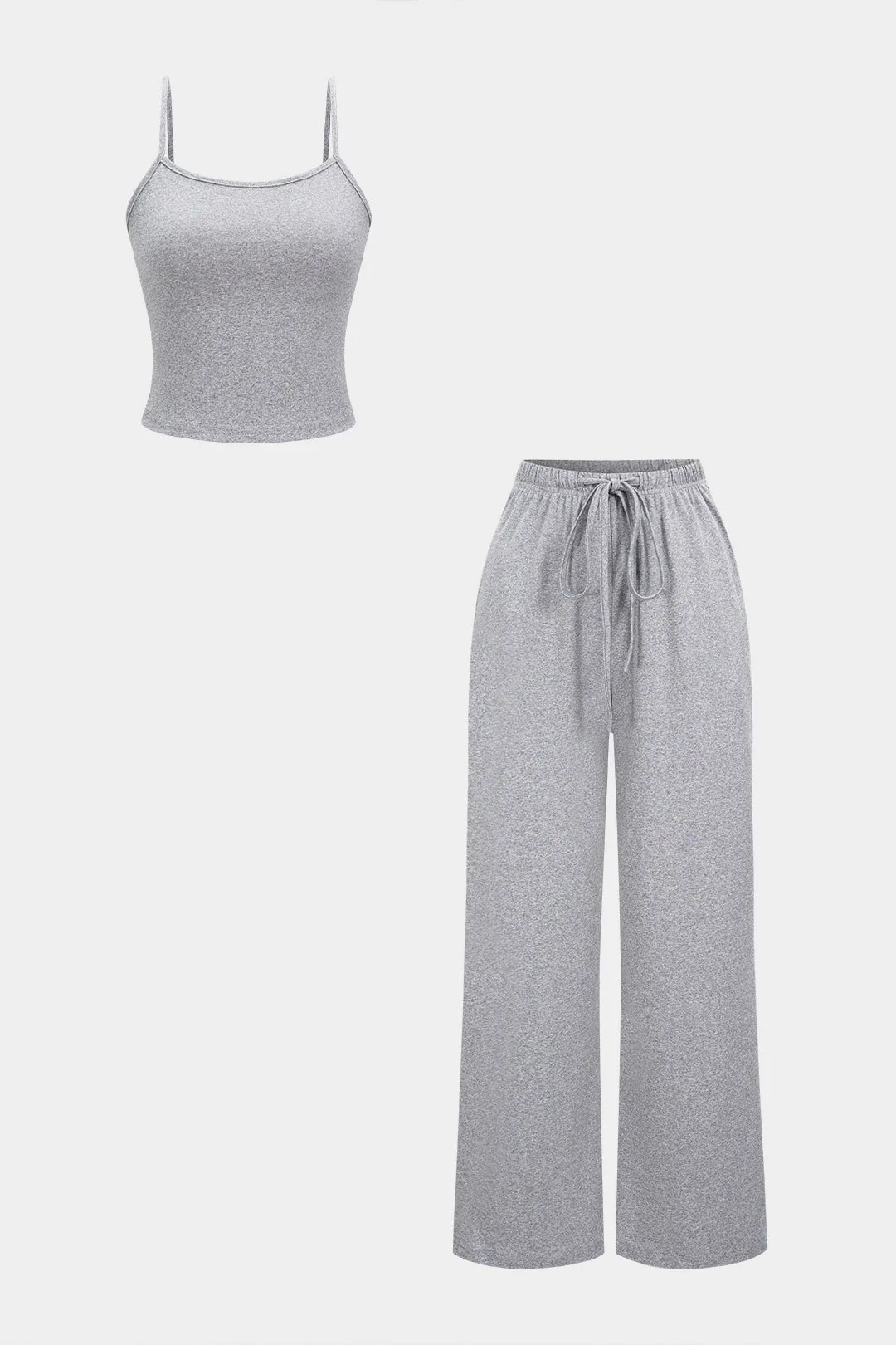 Solid Basic Cropped Cami Top And Drawstring Wide Leg Pants Set sold by Micas