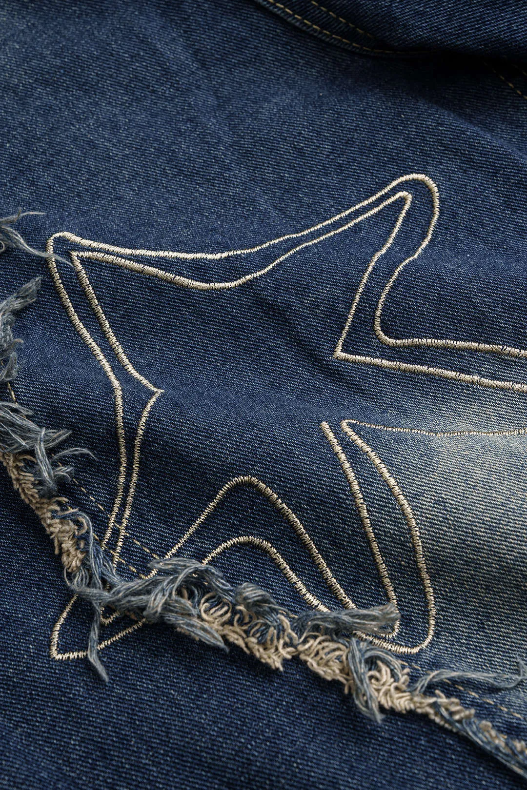 Denim Geometric Pattern Frayed Pocket Straight Leg Jeans sold by Micas product image thumbnail 3