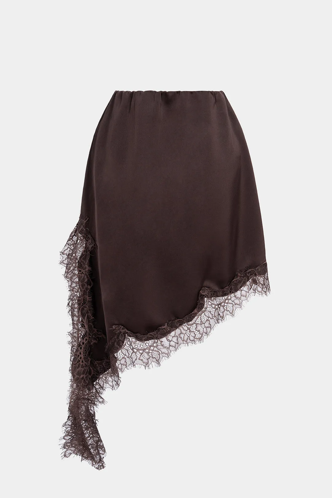 Satin Lace Trim Asymmetrical A-Line Skirt sold by Micas product image thumbnail 2