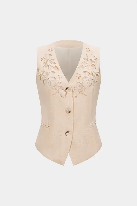 Solid V-Neck Cut Out Embroidery Vest sold by Micas