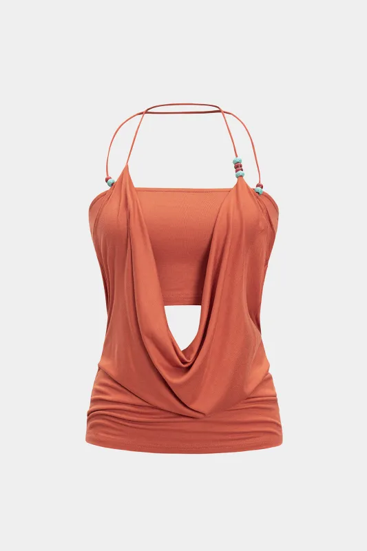 Halter Neck Cut Out Ruched Cami Top sold by Micas
