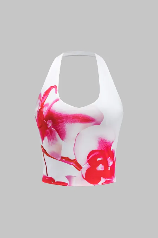 Floral Print Halter Neck Backless Cami Top sold by Micas