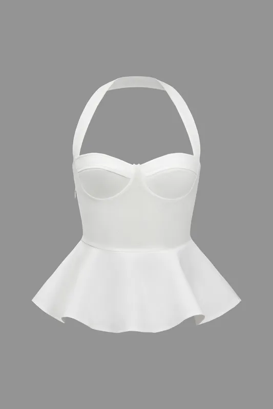 Halter Neck Backless Ruffle Hem Cami Top sold by Micas