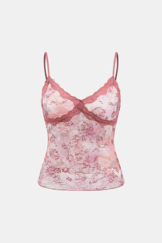 Lace Trim Ditsy Floral Print Cami Top sold by Micas
