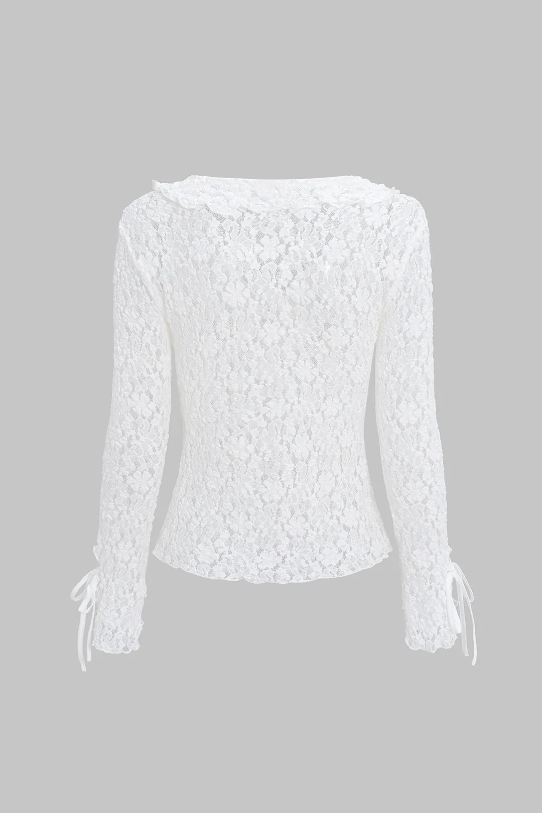 Lace V-Neck Tie Up Ruffle Long-Sleeve Top sold by Micas product image thumbnail 2