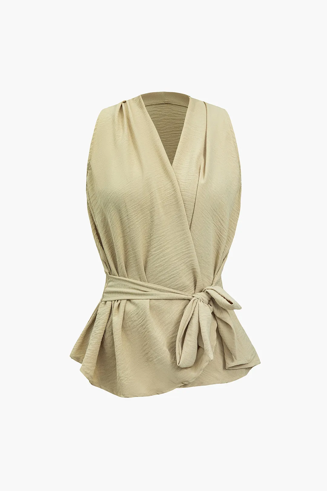 V-Neck Crossed Tie Up Sleeveless Shirt sold by Micas