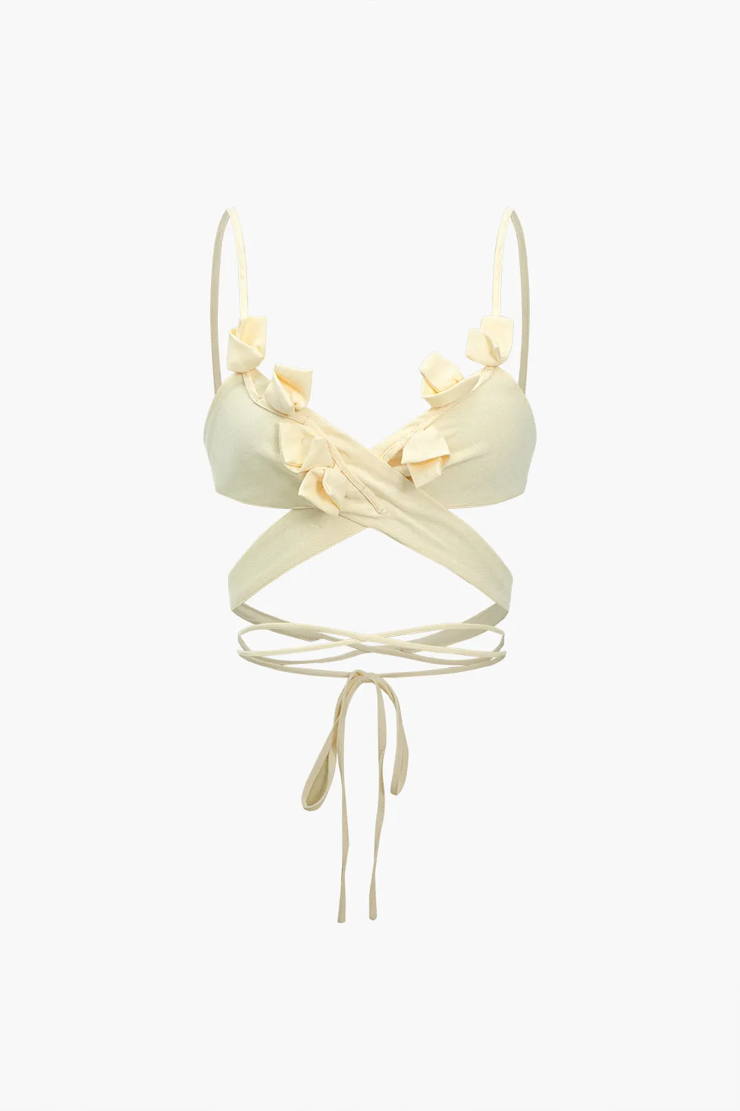 3D Floral Crossed Tie Up Cami Top sold by Micas