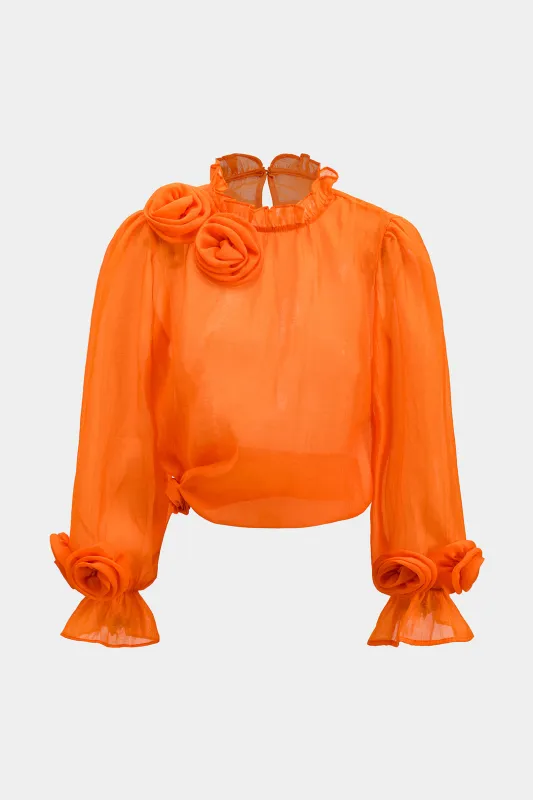 Chiffon 3D Flower Puff Long-Sleeve Shirt sold by Micas