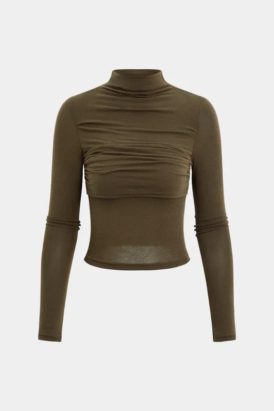 Mock Neck Ruched Long-Sleeve Top sold by Micas