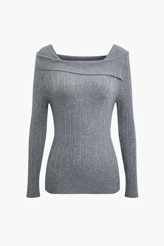 Asymmetrical Off-Shoulder Long-Sleeve Top sold by Micas