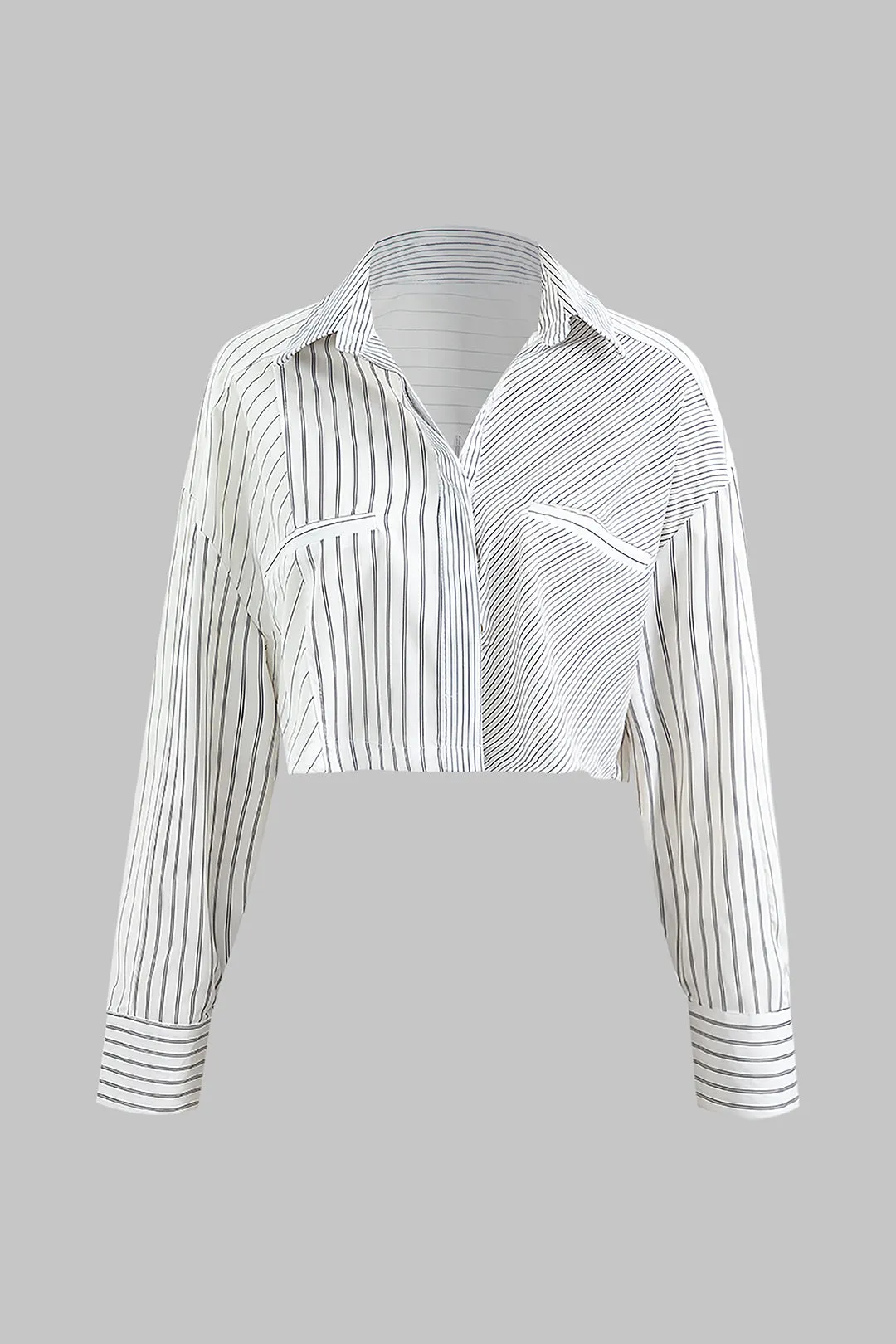 Stripes Print Button Long-Sleeve Shirt sold by Micas
