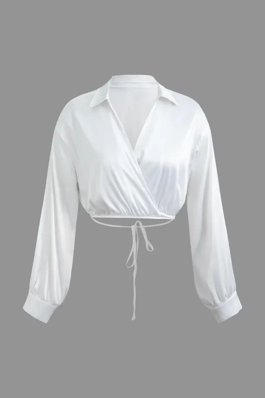 Satin Crossed Tie-Up Long-Sleeve Shirt sold by Micas