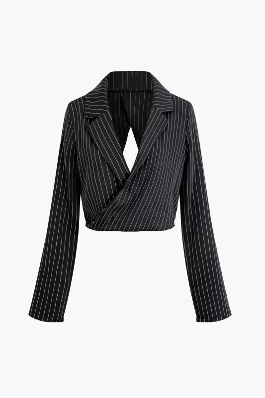 Stripes Print Crossed Cut Out Long-Sleeve Shirt sold by Micas