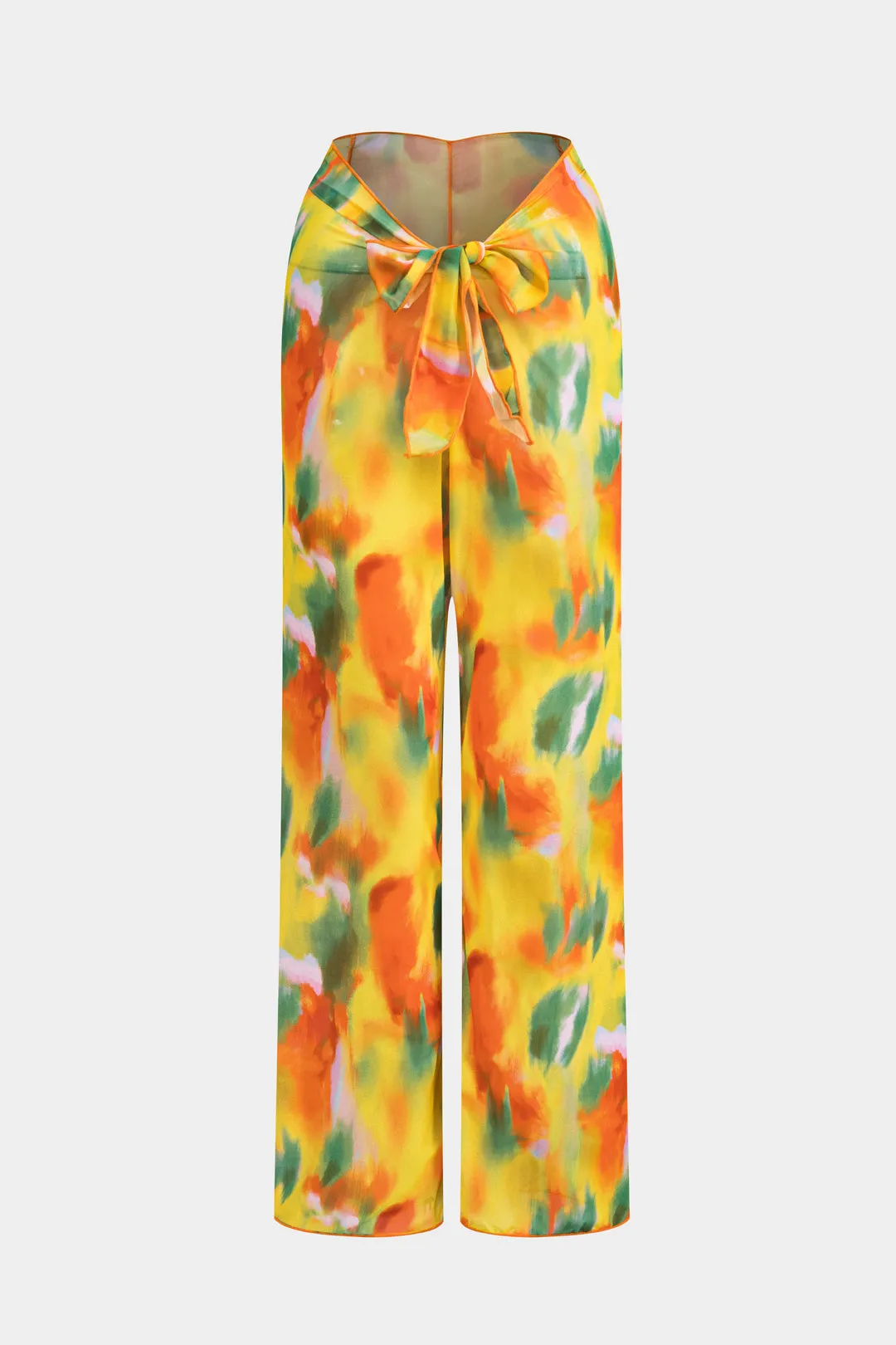 Watercolor Print Chiffon Tie Front Long Sleeve Top And Wide Leg Pants Set sold by Micas product image thumbnail 2