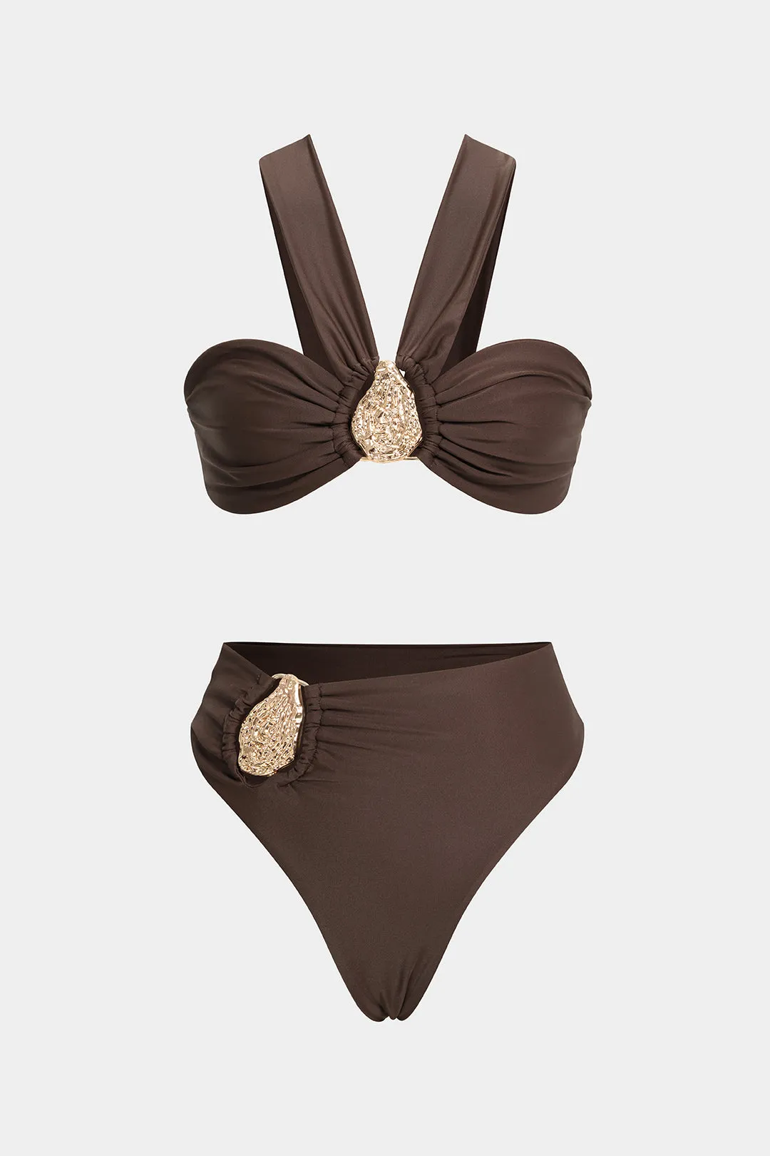 Asymmetrical Metallic Decor Bikini Set sold by Micas