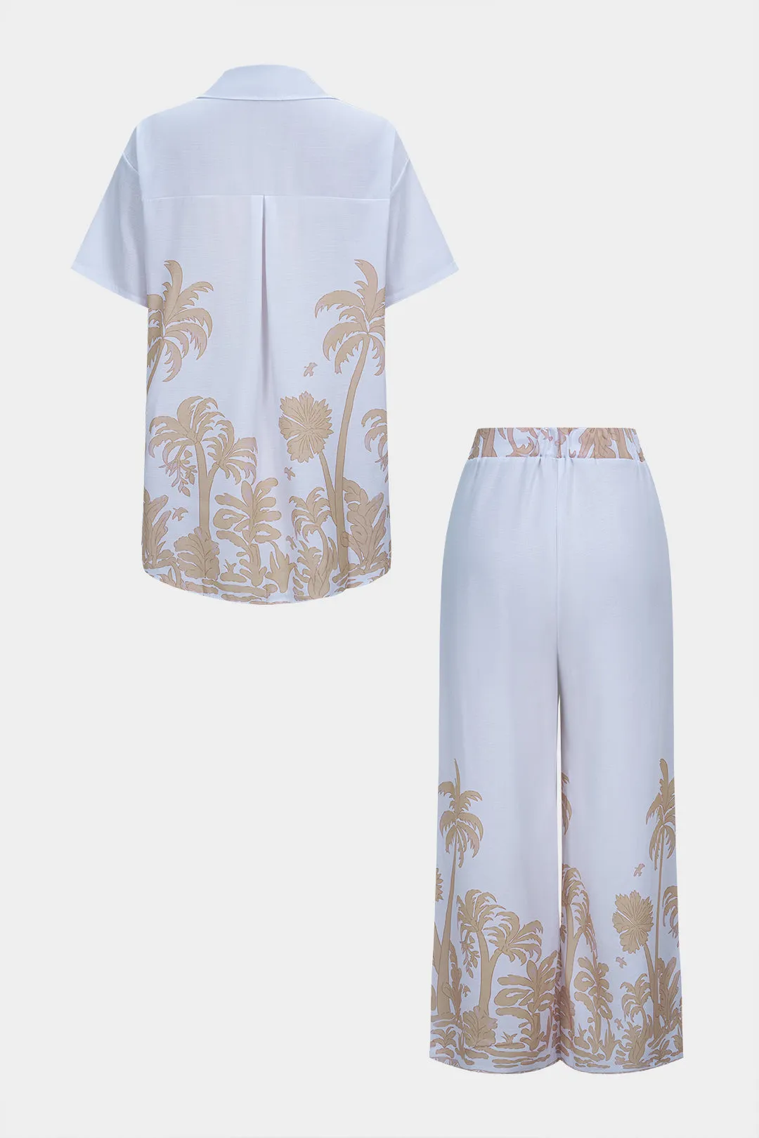 Coconut Palm Print Lapel Short Sleeve Shirt And Wide Leg Pants Set sold by Micas product image thumbnail 2