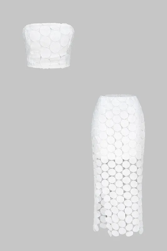 Solid Hollow Out Tube Top And High Waist Zipper Skirt Set sold by Micas