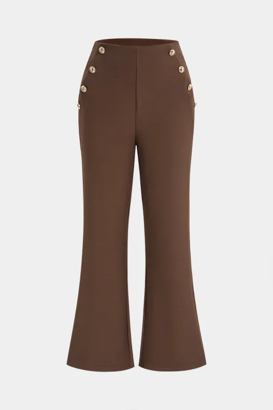High Waist Button Flared Pants made by Micas