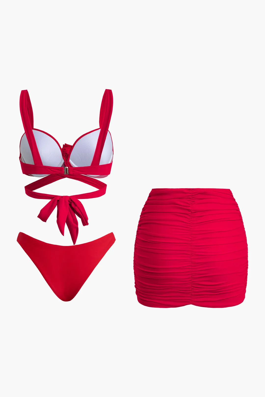 3D Flower Decor Tie Up Ruched Bikini Set sold by Micas product image thumbnail 2