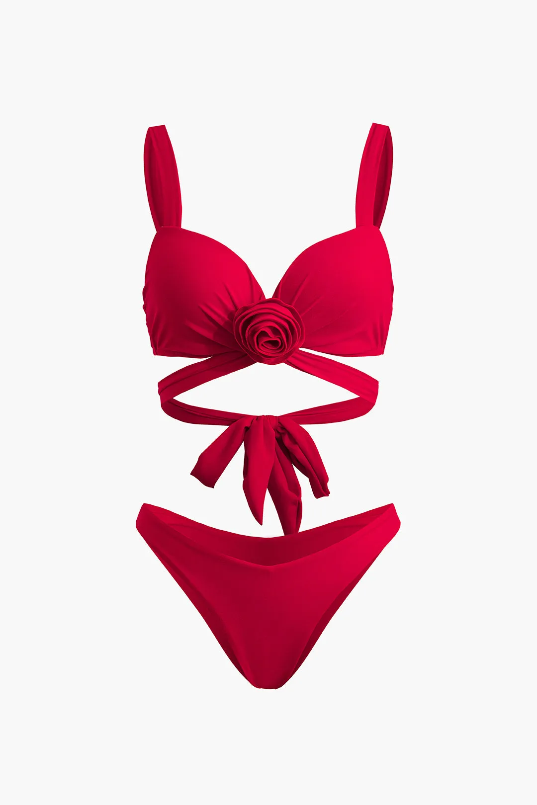 3D Flower Decor Tie Up Ruched Bikini Set sold by Micas product image thumbnail 3