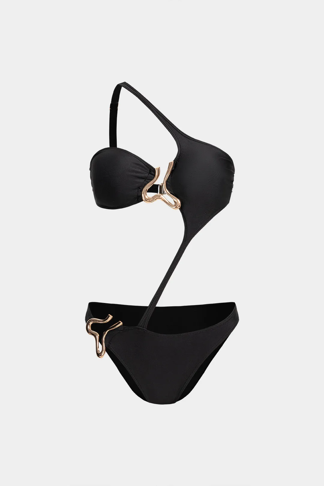 Metallic Decor Asymmetrical One Shoulder Cut Out Swimsuit sold by Micas