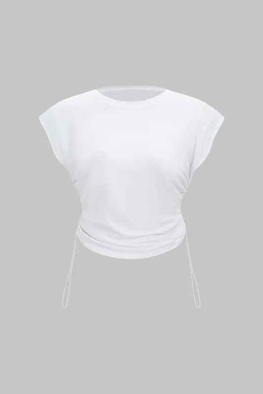 Solid Round Neck Drawstring Sleeveless T-Shirt sold by Micas