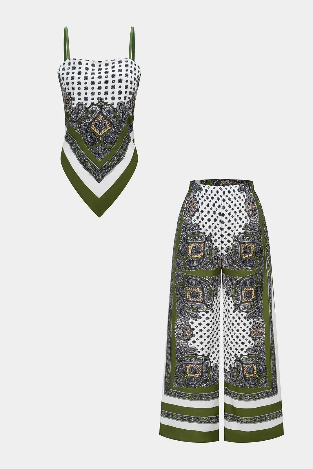 Artistic Print Tie Back Backless Cami Top And Wide Leg Pants Set sold by Micas