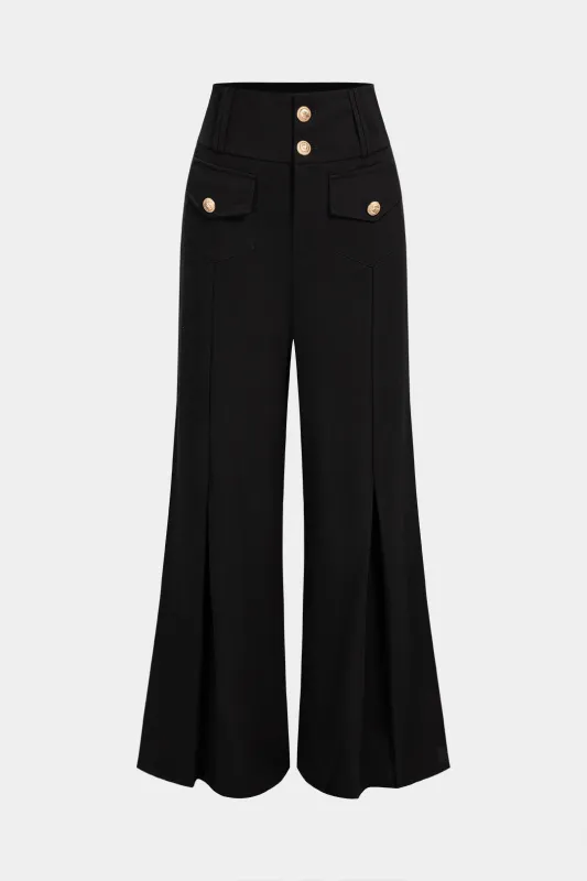 Metallic Button High Waist Wide Leg Pants made by Micas