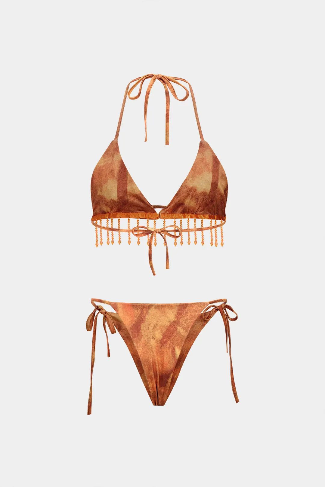 3D Flower Sequin Mesh Halter Tie-Up Fringe Bikini Set sold by Micas product image thumbnail 2