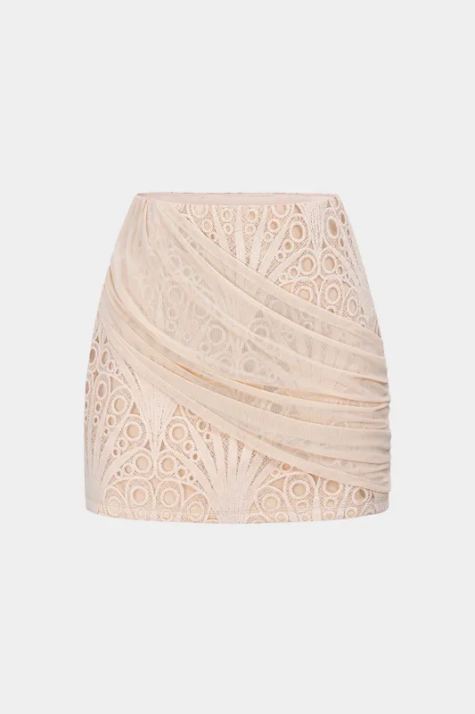 Lace Patchwork Asymmetrical Ruched Skirt sold by Micas