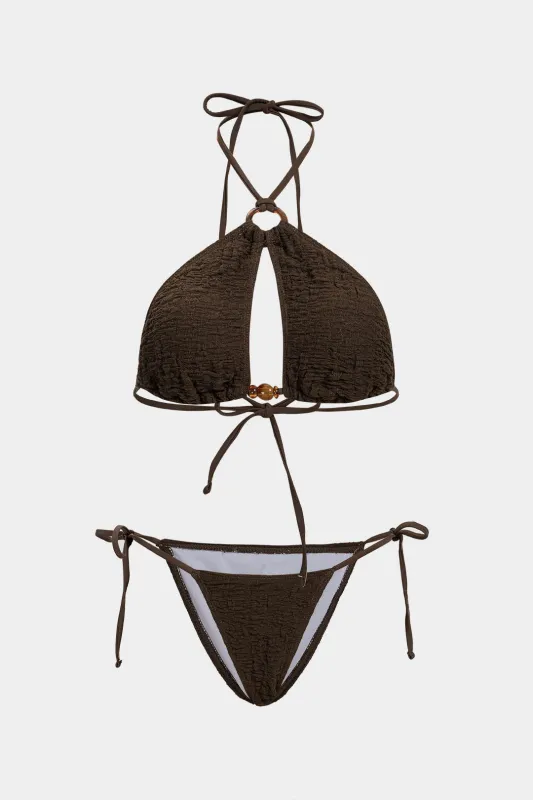 Halter Cut Out Tie-Up Bikini Set sold by Micas