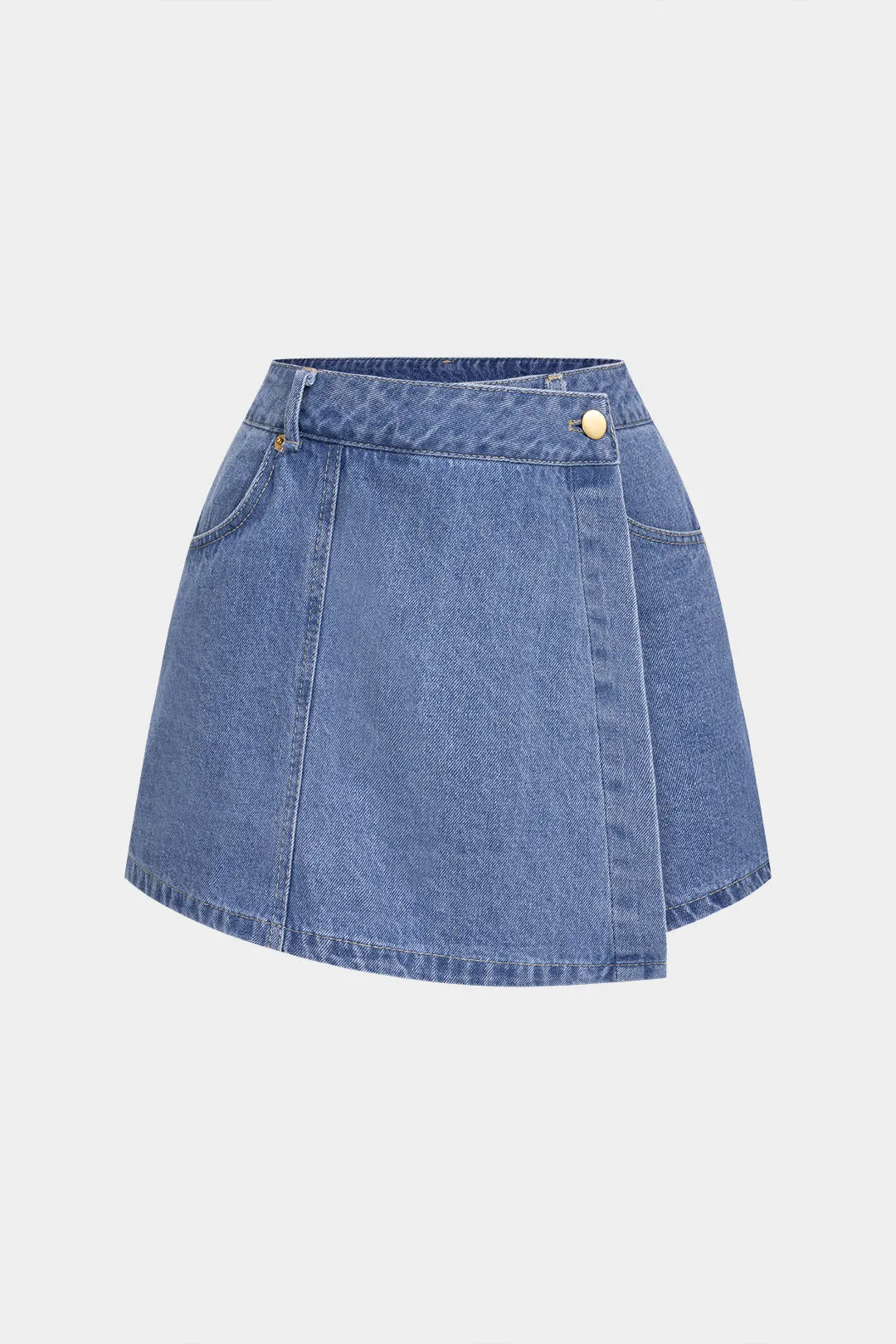Denim Asymmetrical Pocket Shorts sold by Micas