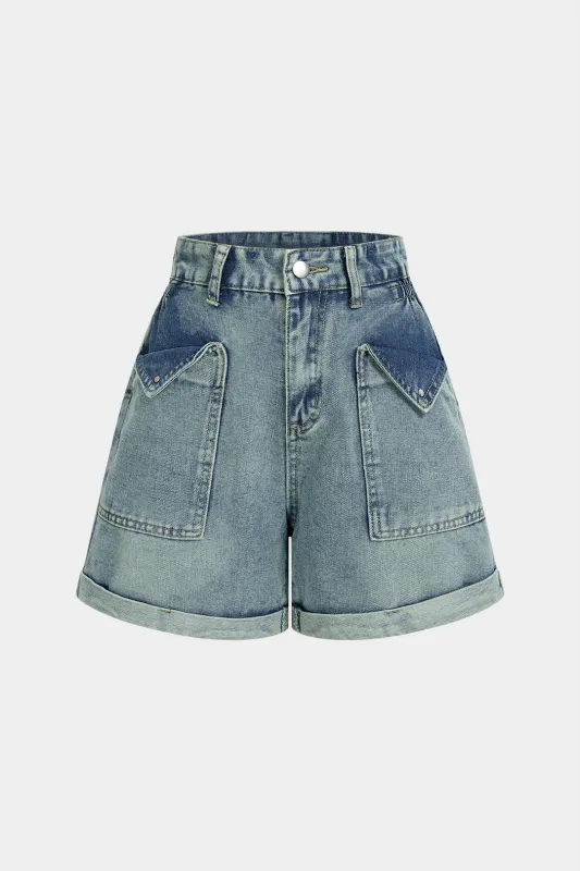 Denim Pocket High Waist Shorts sold by Micas