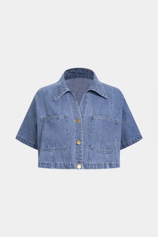 Denim Lapel Button Cropped Top sold by Micas
