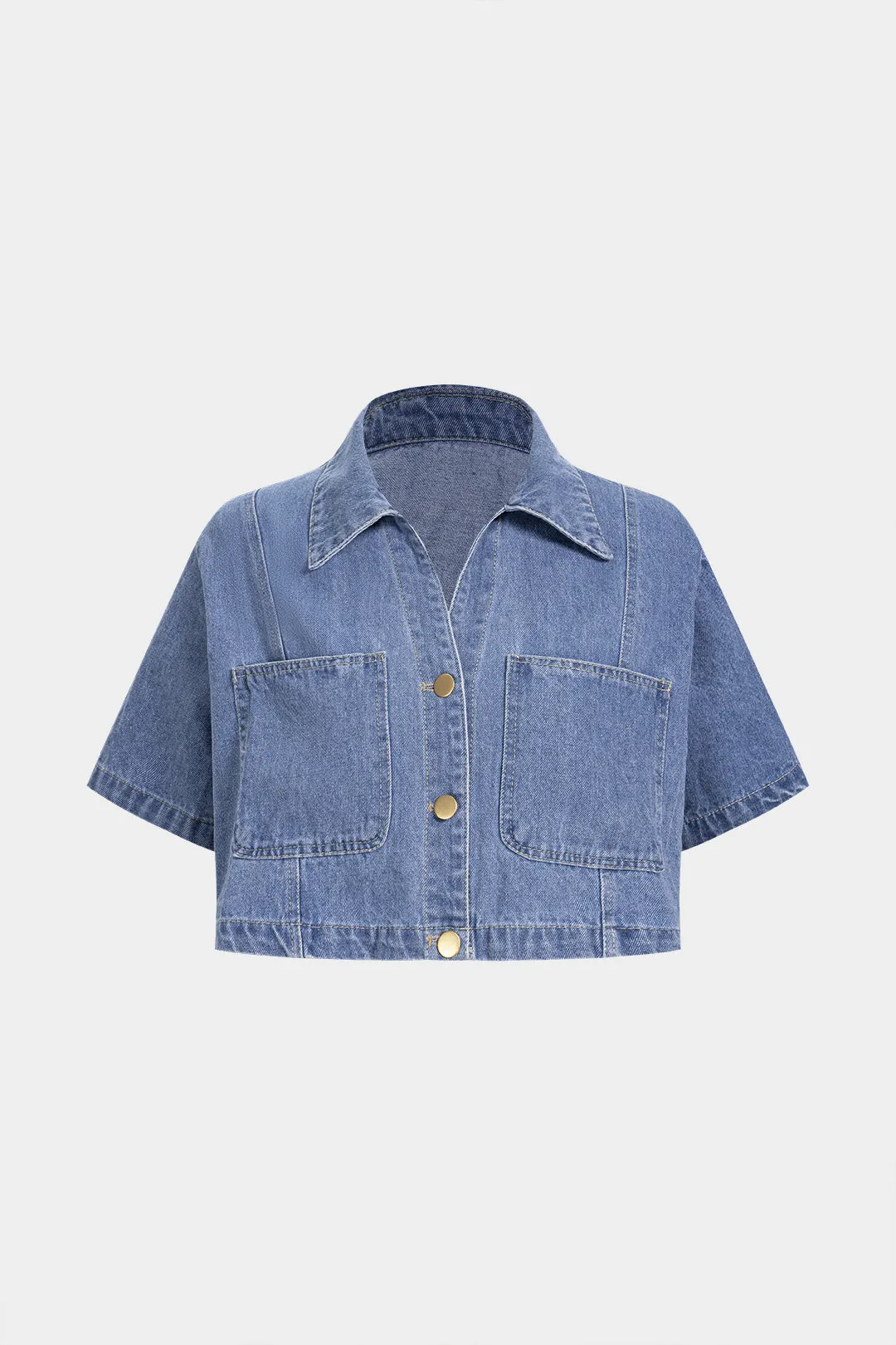 Denim Lapel Button Cropped Top sold by Micas