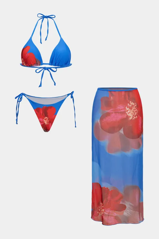 Floral Print Tie-Up Backless Bikini Set sold by Micas