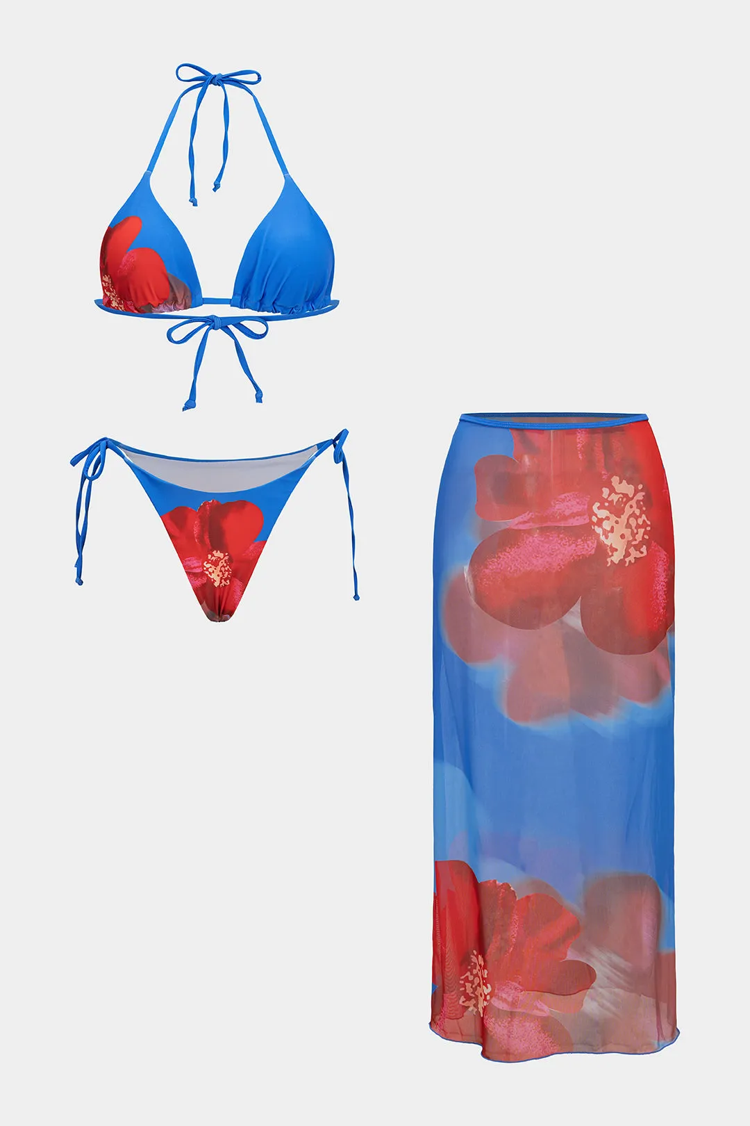 Floral Print Tie-Up Backless Bikini Set sold by Micas