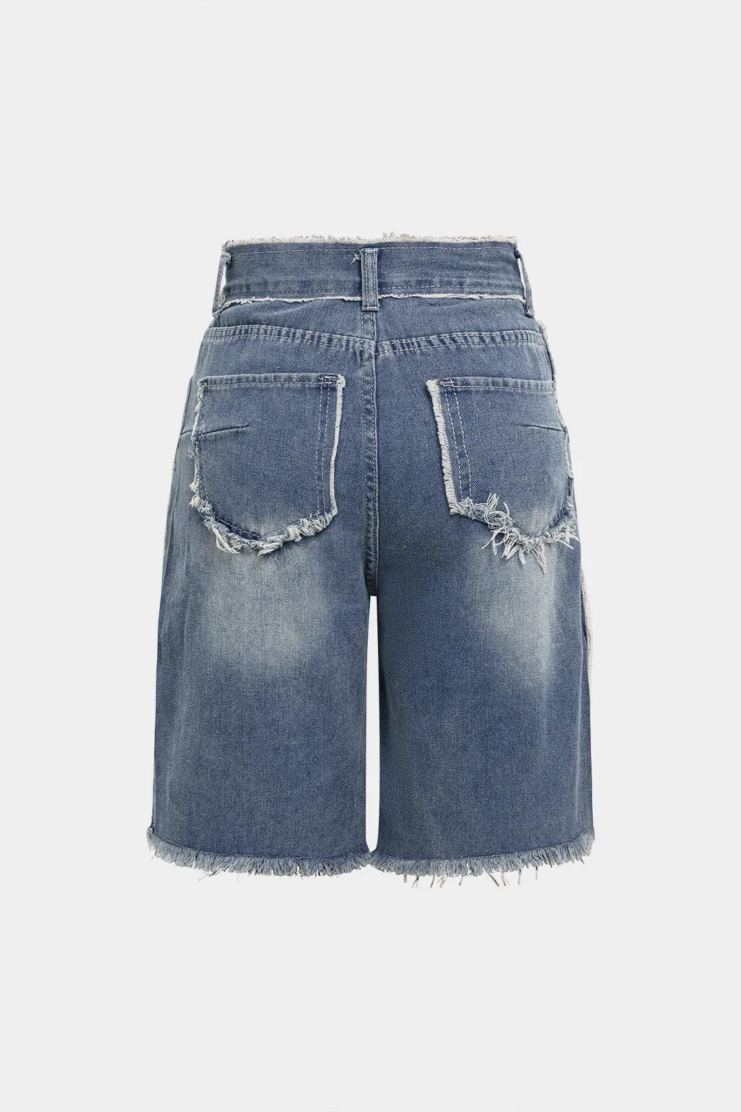 Denim Frayed High Waist Straight Leg Shorts sold by Micas product image thumbnail 2