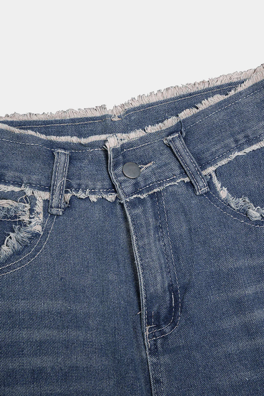 Denim Frayed High Waist Straight Leg Shorts sold by Micas product image thumbnail 3