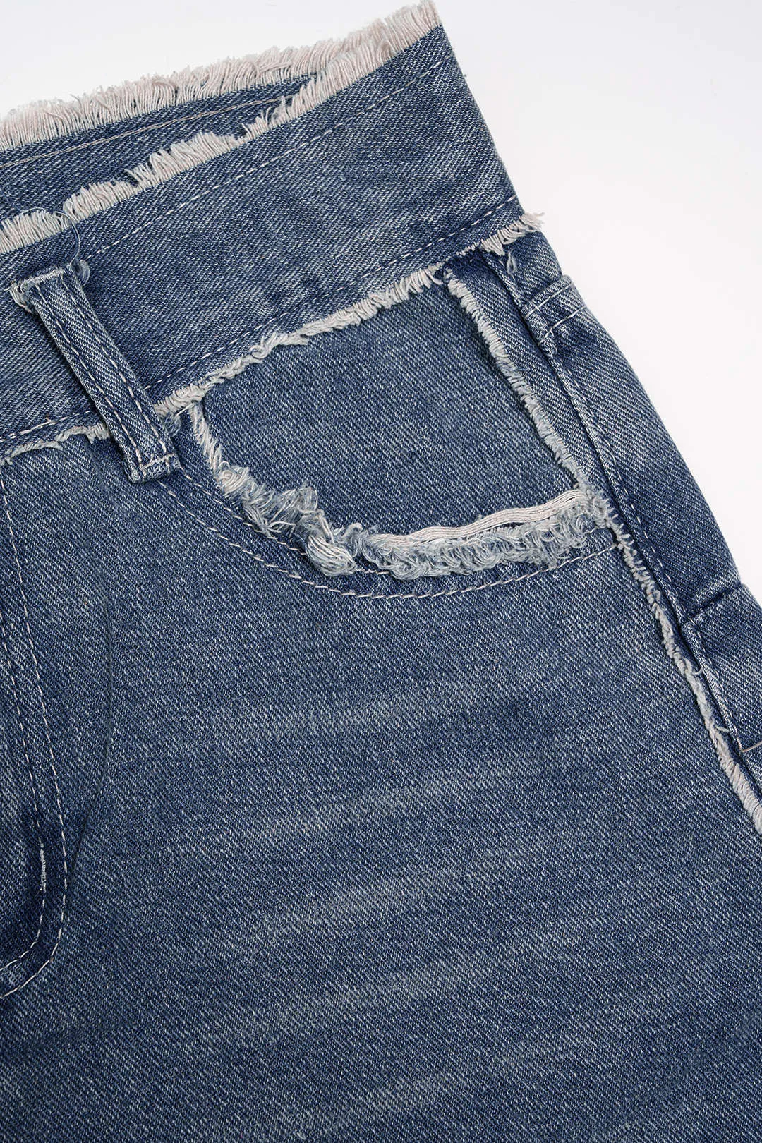 Denim Frayed High Waist Straight Leg Shorts sold by Micas product image thumbnail 4