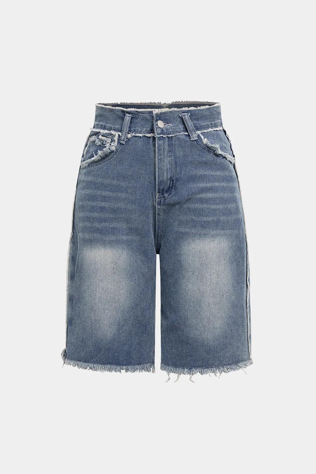 Denim Frayed High Waist Straight Leg Shorts sold by Micas