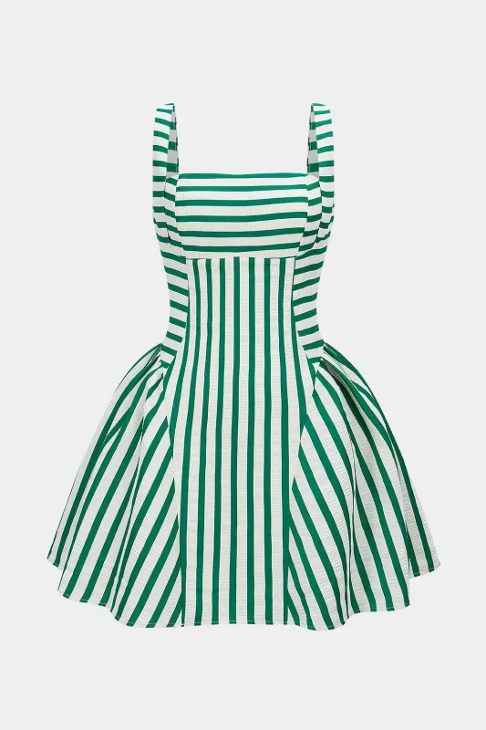 Stripes Print Square Neck Ruched Sleeveless Mini Dress sold by Micas