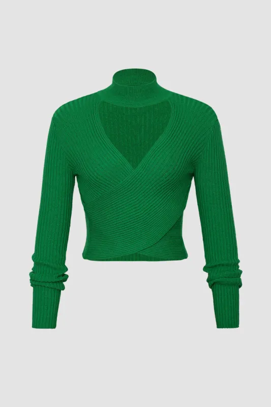 High Neck Wrap Knitted Long Sleeve Top sold by Micas