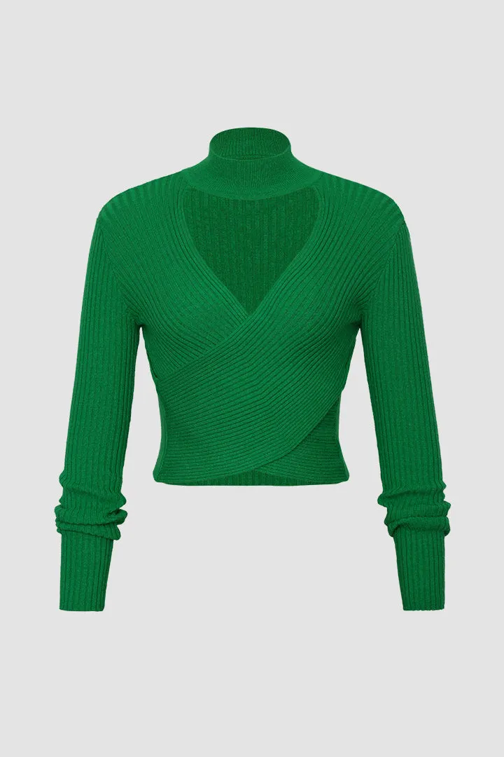 High Neck Wrap Knitted Long Sleeve Top sold by Micas