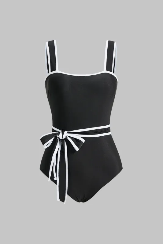 Contrast Binding Tie Front Swimsuit sold by Micas