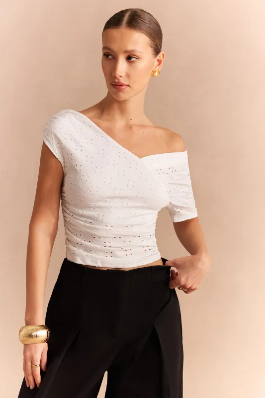 Asymmetrical One Shoulder Hollow Out Short Sleeve T-Shirt sold by Micas