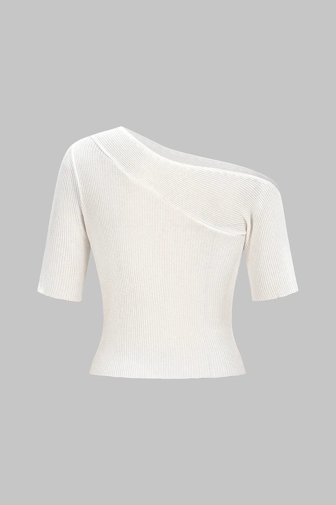 Knit Solid One Shoulder Short-Sleeve Top sold by Micas product image thumbnail 2