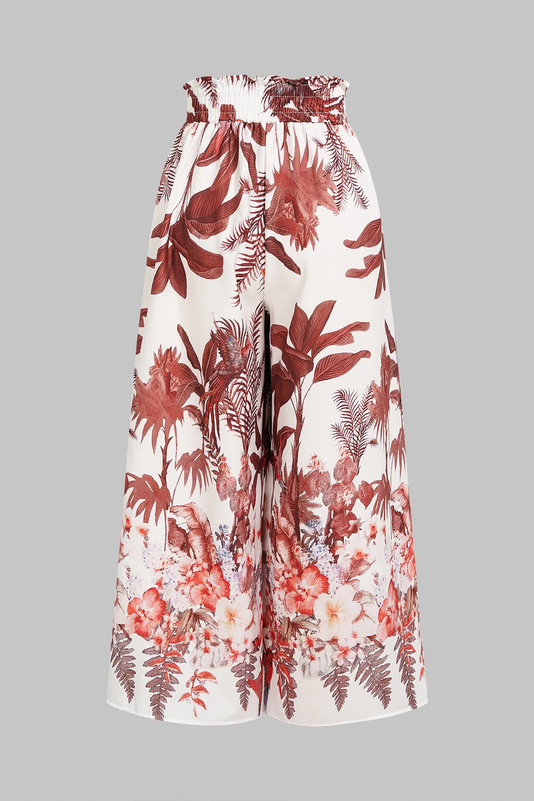 Floral Leaves Print Drawstring Pocket Wide Leg Pants sold by Micas product image thumbnail 2