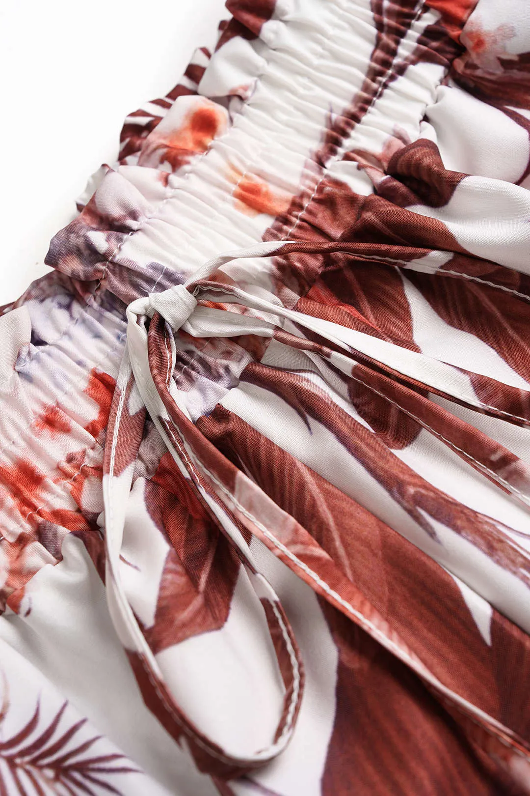 Floral Leaves Print Drawstring Pocket Wide Leg Pants sold by Micas product image thumbnail 3